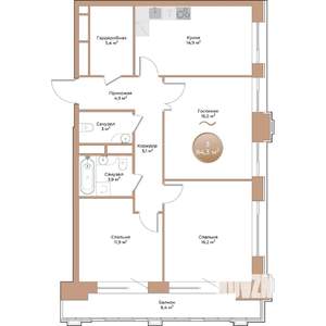 3-к квартира, строящийся дом, 84м2, 5/24 этаж