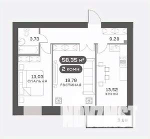 2-к квартира, вторичка, 58м2, 4/15 этаж