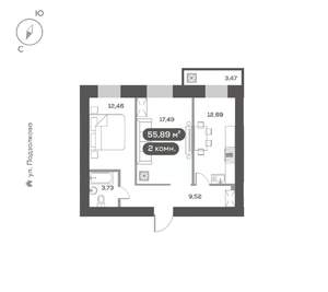 2-к квартира, вторичка, 56м2, 7/16 этаж