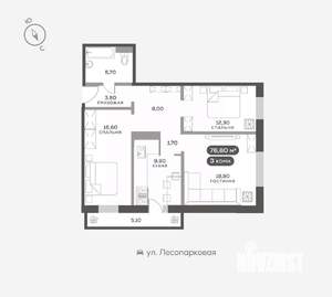 3-к квартира, вторичка, 77м2, 10/17 этаж