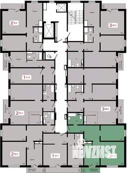 2-к квартира, строящийся дом, 61м2, 4/17 этаж