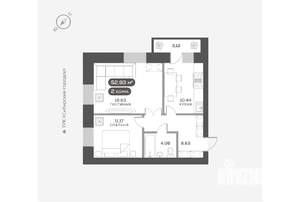 2-к квартира, вторичка, 53м2, 12/16 этаж