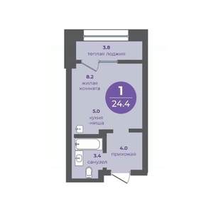 1-к квартира, вторичка, 24м2, 1/24 этаж
