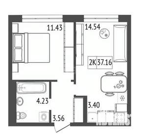 2-к квартира, вторичка, 37м2, 4/17 этаж