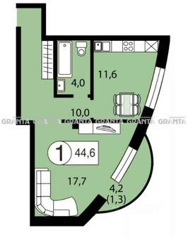 1-к квартира, вторичка, 43м2, 3/17 этаж