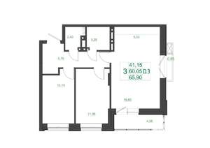 3-к квартира, строящийся дом, 66м2, 4/17 этаж