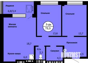 2-к квартира, вторичка, 73м2, 3/19 этаж