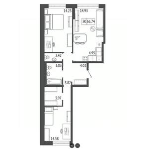 3-к квартира, вторичка, 67м2, 16/17 этаж