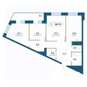 3-к квартира, строящийся дом, 90м2, 20/24 этаж