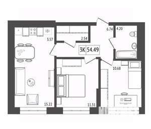 3-к квартира, вторичка, 54м2, 8/17 этаж