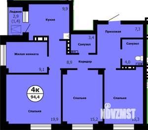 4-к квартира, строящийся дом, 94м2, 13/26 этаж