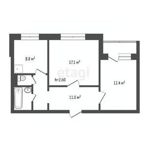 2-к квартира, вторичка, 53м2, 6/9 этаж