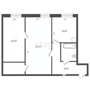 2-к квартира, вторичка, 45м2, 1/3 этаж