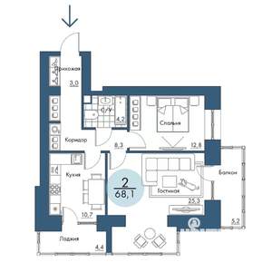 2-к квартира, вторичка, 68м2, 3/17 этаж