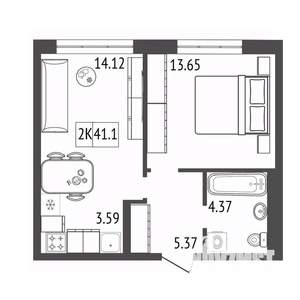 2-к квартира, вторичка, 41м2, 11/17 этаж