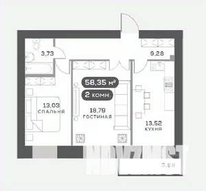 2-к квартира, вторичка, 58м2, 12/15 этаж