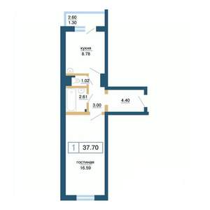 1-к квартира, вторичка, 38м2, 3/17 этаж