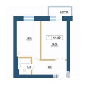 1-к квартира, вторичка, 45м2, 3/7 этаж