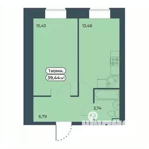 1-к квартира, строящийся дом, 39м2, 1/9 этаж