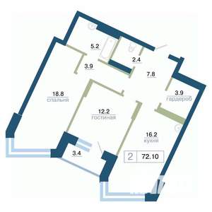 2-к квартира, строящийся дом, 72м2, 6/24 этаж