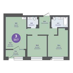 3-к квартира, вторичка, 56м2, 1/11 этаж