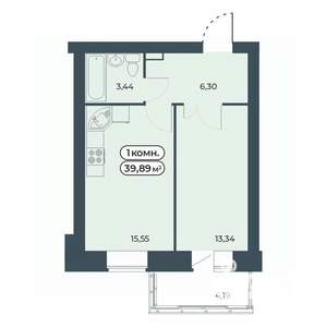 1-к квартира, строящийся дом, 40м2, 1/9 этаж