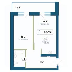 2-к квартира, строящийся дом, 57м2, 8/24 этаж