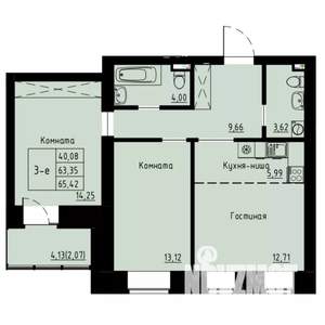 3-к квартира, строящийся дом, 66м2, 6/8 этаж