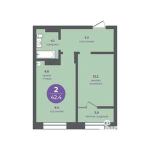 2-к квартира, вторичка, 42м2, 6/10 этаж