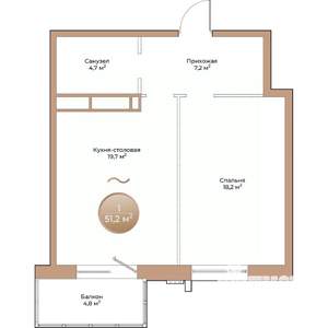 1-к квартира, вторичка, 51м2, 4/24 этаж