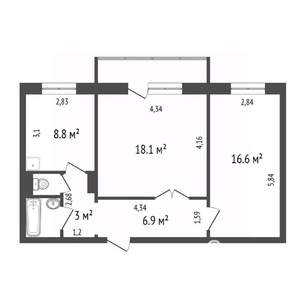 2-к квартира, вторичка, 57м2, 16/17 этаж