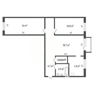 3-к квартира, вторичка, 59м2, 3/5 этаж