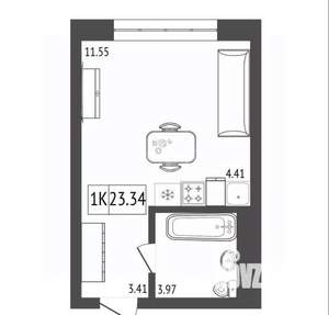 1-к квартира, вторичка, 23м2, 3/17 этаж