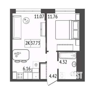 2-к квартира, вторичка, 38м2, 14/17 этаж