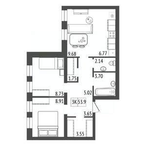 3-к квартира, строящийся дом, 54м2, 15/17 этаж