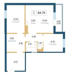 3-к квартира, вторичка, 65м2, 12/17 этаж