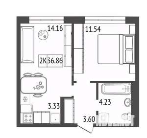 2-к квартира, вторичка, 37м2, 13/17 этаж