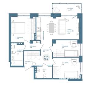 4-к квартира, строящийся дом, 78м2, 1/19 этаж