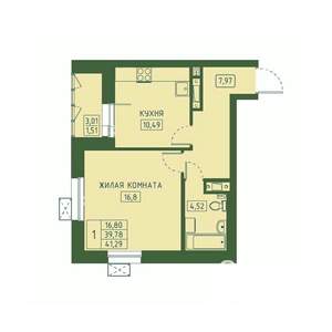 1-к квартира, вторичка, 41м2, 2/23 этаж