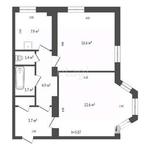 2-к квартира, вторичка, 64м2, 1/5 этаж