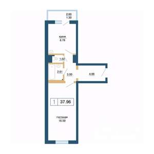 1-к квартира, вторичка, 38м2, 4/17 этаж