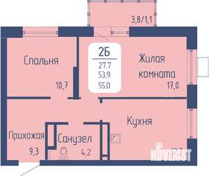 2-к квартира, строящийся дом, 55м2, 10/24 этаж