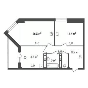 2-к квартира, вторичка, 50м2, 19/27 этаж