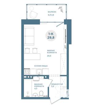 1-к квартира, строящийся дом, 30м2, 4/19 этаж