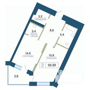 2-к квартира, вторичка, 53м2, 15/24 этаж