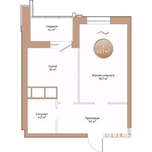 1-к квартира, вторичка, 42м2, 8/24 этаж