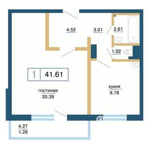1-к квартира, вторичка, 42м2, 13/17 этаж