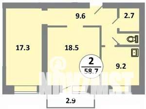 2-к квартира, вторичка, 59м2, 12/14 этаж