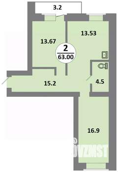 3-к квартира, строящийся дом, 63м2, 14/14 этаж