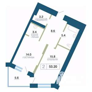 2-к квартира, вторичка, 53м2, 20/24 этаж